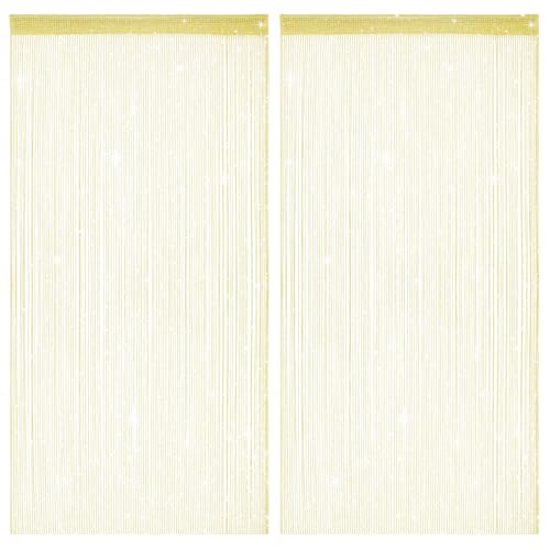 2 Pack 39 x 79 Inch String Curtains for Doorway, Home Decor Sequin Glitter String Curtain Boho Doors Tassel for Windows, Closet, Living Room, Bedroom, Hallway, Party (Beige) - color: Beige