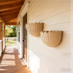 Scalloped Wall Basket,Hand Woven Hanging Wicker Wall Baskets Set, 16 x 10 x 7 & 14 x 8 x 6 Inch Scalloped Rattan Wall Basket Decor for Home,Bathroom,Living Room Organizing