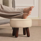 oakvivo 13in Small Foot Stool Ottoman, Round Faux Leather Foot Rest for Couch, Under Desk Pouf Footstool Footrest with Non-Skid Rubber Legs for Ling Room, Bedroom, 13''L x 13''W x 10.2''H, Beige - color: Beige