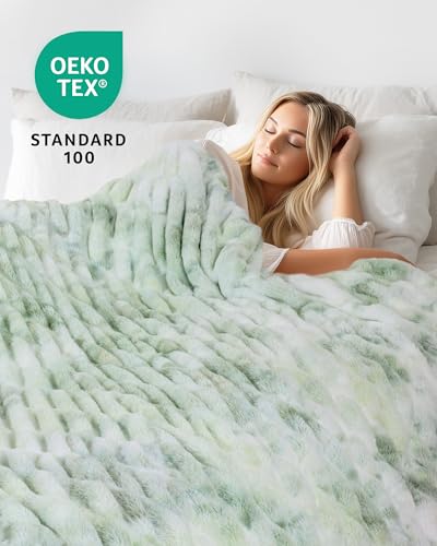 Faux Rabbit Fur Throw Blanket, Ultra Soft Plush Cozy Blanket for Couch Bed, Thick Fluffy Ruched Tie-Dye Decorative Blanket, Giftable,60"x80",Tie-Dye Sage - color: Tie-dye Sage, size: Twin(60"x80")