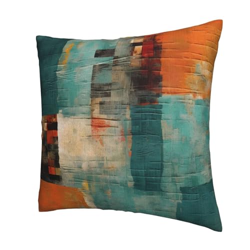 Abstract Teal Green and Orange Throw Pillow Covers 18x18 Set of 2 Messy Rust Painting Decorative Pillow Covers for Sofa Couch Bed Home Decor - color: Abstract, size: 18" x 18" (Pack of 1)