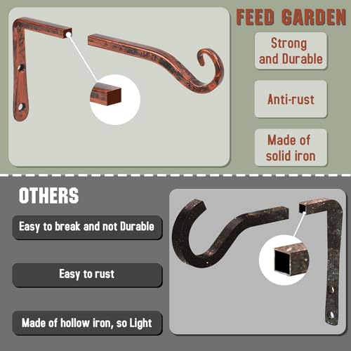 FEED GARDEN 2 Pack 10 Inch Hanging Plant Bracket Wall Hooks Decorative Plant Hangers for Outdoor Hanging Bird Feeders, Wind Chimes, Plant Baskets, Antique Bronze - color: Antique Bronze, size: 10 Inch