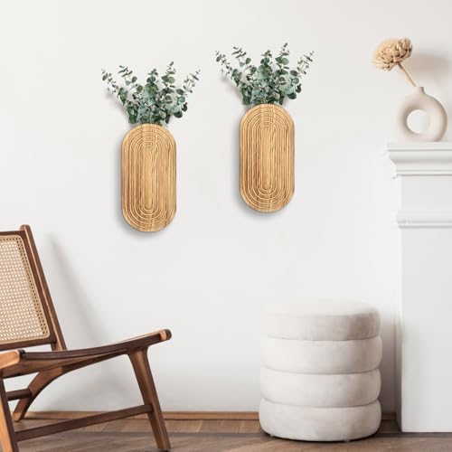 2PCS Wood Wall Planter for Indoor Plants, Wooden Hanging Planter for Dried Flowers and Artificial Greenery Plants,Wood Pocket Vase for Living Room,Bedroom,Bathroom (Brown) - color: Brown