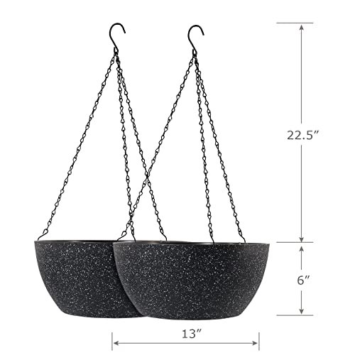 WSMKSZ 13 inch Large Hanging Planters Plant Pots for Outdoor Indoor Plants with Drainage Holes and Chain, 2 Pack Round Hanging Flower Pots for Garden Home Porch Decor, Speckled Black - color: Speckled Black, size: 13inch 2pcs