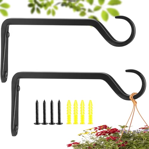 8 inch Plant Hanger, Sturdy Hanging Plant Bracket Outdoor, Hanging Plant Wall Hook Heavy Duty, for Hanging Bird Feeders, Planters, Lanterns, Wind Chimes, Indoor/Outdoor Use, Black, Set of 2 - color: Black, size: 8in-2-Black