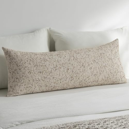 Pack of 1 Neutral Lumbar Pillow Covers 14x36 Boho Textured Dots Stripe Chenille Rectangular Long Decorative Body Pillow Cases Accents for Living Room Couch Bed Farmhouse Home Decor, Beige - color: Beige, size: 36" x 14" (Pack of 1)