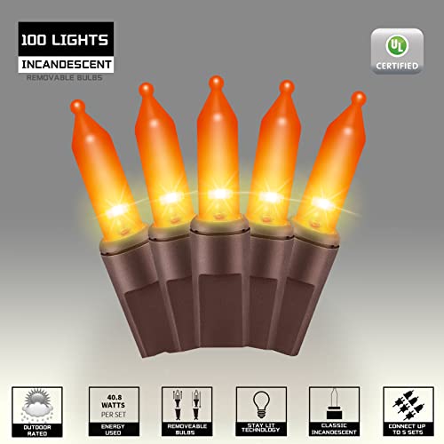 100LIGHTS Orange Extra-Bright with End Connectors Halloween Decorative Lights 5.98m UL Certified Mini String Light Set Waterproof for Halloween Home Garden Christmas Tree Party Patio Wedding - color: Brown Wire Orange, size: 100 COUNT-1PACK