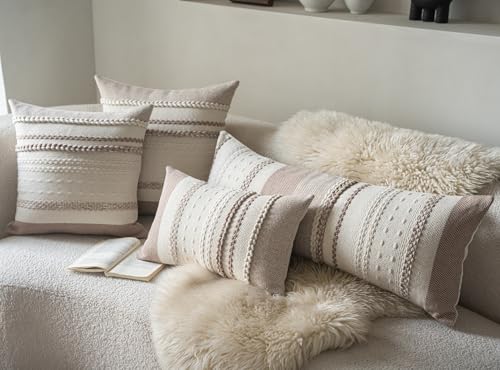 Cethom Boho Lumbar Pillow Covers 14x36 Inch Long, Khaki Textured Decorative Couch Pillow Cases for Farmhouse Home Decor, Accent Cushion Cover for Sofa, Bed, Living Room, Bedroom, Pack of 1 - color: Khaki, size: 36" x 14" (Pack of 1)