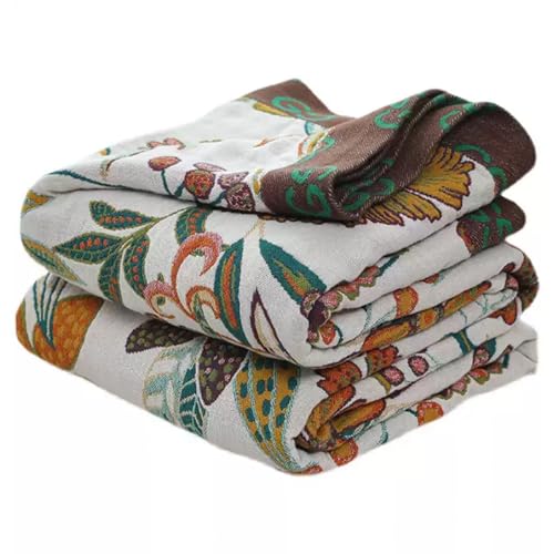 Bailix Boho Throw Blanket for Couch Sofa Bed, 100% Cotton Woven Quilt with Tassel 80”x90”, Super Soft Muslin Blanket with Floral Printed, Decorative Reversible Bed Blanket/Cover for All Seasons - color: I - Boho Floral, size: Queen/Full-80" X 90"