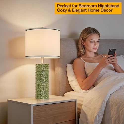 27" Tall Farmhouse Table Lamp Set of 2, Large Ceramic Bedside Lamps for Bedroom Living Room, 3-Color Temperature Dimmable Nightstand Lamps with Bulbs Included, Modern Home Decor (Light Green) - color: Light Green, size: 27"