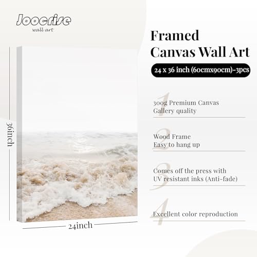 Joocrise Beach Wall Art Boho Prints Coastal Canvas Wall Art Beach Pictures Pampas Grass Ocean Poster Plant Landscape Scene Artwork for Living Room Bedroom Decor 24x36x3 Inch Wrapped Canvas - color: Beach Art Prints, size: 36"L x 24"W