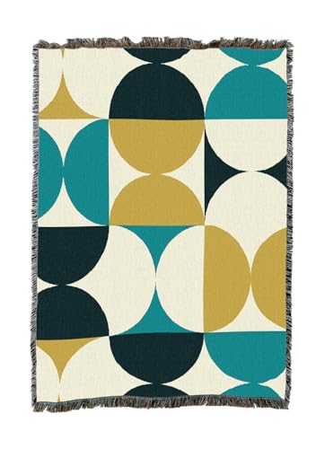 Pure Country Weavers Bauhaus Shapes Blue and Gold Blanket - Mid Century Modern - Gift Tapestry Throw Woven from Cotton - Made in The USA (50X60) - color: Bauhaus Shapes Blue and Gold, size: 50X60