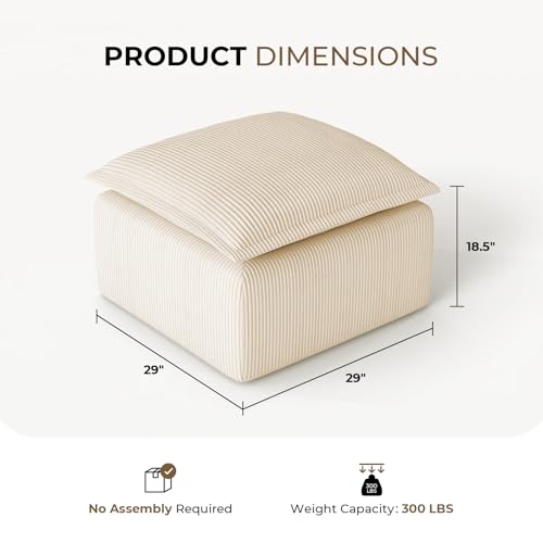 Beige Corduroy Pouf for Modular Sectional Sofa, Matching Accessory for Living Room, Bedroom and Apartment - color: Beige, size: Pouf (Ships in One Box)