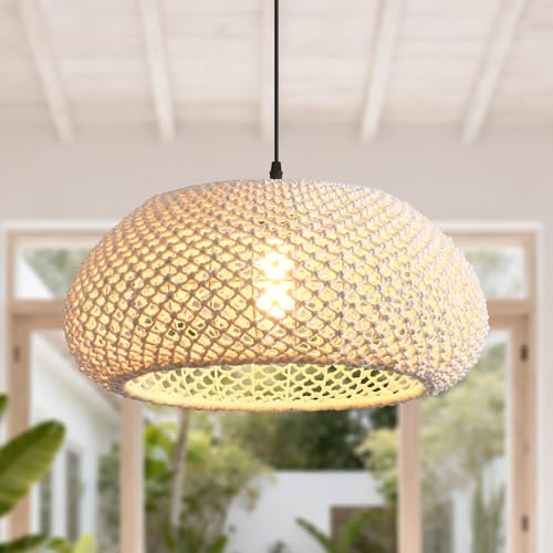Boho Chandelier for Dining Room, 19" Boho Macrame Pendant Light, Hand-Woven Cotton Rope Farmhouse Ceiling Light for Kitchen Island, Living Room, Bohemian Hanging Lamp with Adjustable Cord - color: D3054