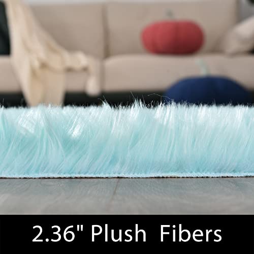 Latepis Light Blue Small Fluffy Rugs 2x3 Teal Faux Sheepskin Fur Rug for Bedroom Cute Throw Plush Rug for Cushion Chair Furry Rugs for Home Décor - color: Light Blue, size: 2' x 3' (Rectangular)