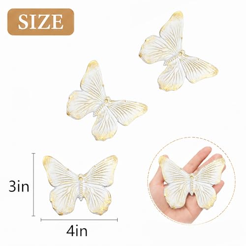 GUSFREUD 3D Butterfly Wall Decor Set – Resin Wall Decorations for Living Room, Bedroom, Garden, Yard, Outdoor and Gallery Walls - Ivory Gold - Set of 3 - color: white