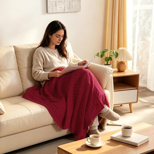 NTBAY 100% Pure Cotton Cable Knit Throw Blanket, Super Soft Warm 51x67 Knitted Throw Blanket for Couch, Sofa, Chair, Bed - Extra Cozy, Machine Washable, Comfortable Home Decor, Red - color: Red, size: Throw(51"x67")