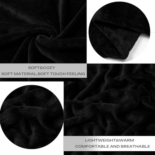 JIAHANNHA Black Throw Blanket Fleece Blanket Throw Size(50 by 60 Inches),Super Soft Cozy Plush Blanket for Couch Sofa Bed,Lightweight Warm Bed Blankets for Adults,All Season - color: Black, size: Throw(50"×60")