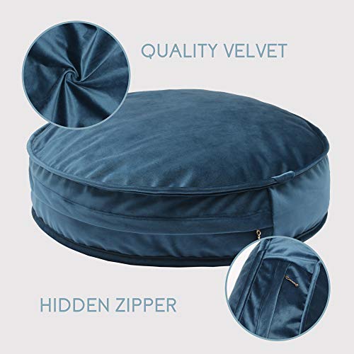 Round Floor Pillow Cover Velvet Throw Seating Pouf Yoga Meditation Cushion Plush Case Reading Room Decor Cover Only (25.6IN, Dark Blue) - color: Dark Blue, size: 25.6" x 25.6" (Pack of 1)
