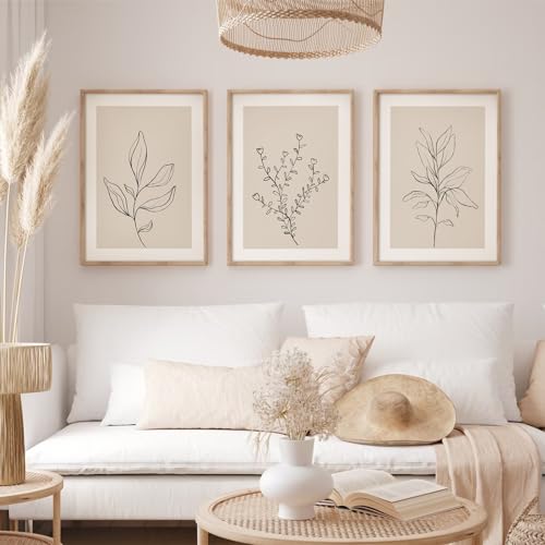 Botanical Wall Art Decor Set of 3 Neutral Wall Decor Boho Beige Canvas Wall Art Botanical Minimalist Pictures Botanical Neutral Prints Beige Posters Boho Artwork for Room Bedroom 24x36 Inch Unframed - color: Minimalist Art, size: 24x36 Inch Unframed