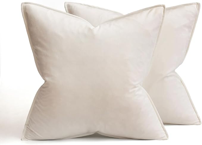 MIULEE Cream White Velvet Throw Pillow Covers 22x22 Soft Decorative Solid Square Cushion Cases Pack of 2 Modern Luxury Home Decor for Couch, Sofa, Bedroom