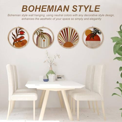YOSINXU 4 Pcs Boho Wall Decor Rustic Wooden Living Room Bohemian Hanging Art Decor, Decors Farmhouse Geometric Hanging, 10 Inch Aesthetic Minimalist Wood Art for Apartment Bedroom