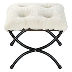 15" Foldable Foot Stool Ottoman with Metal Frame - Washable Faux Fur Beige Upholstered Indoor/Outdoor Footrest for Living Room, Bedroom, Patio - Space-Saving Compact Design - color: Fleece-beige