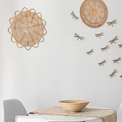 Wall Basket Decor, Boho Handmade Hanging Wall Baskets, Woven Seagrass Rattan Wall Decor, Flat Round Handcrafted Wall Decor for Coastal Art Bedroom Living Room Farmhouse home(Rattan circle 25cm) - color: Rattan circle 25cm