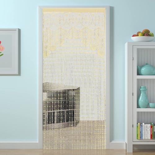 HSYLYM String Door Privacy Lace Curtain Macrame Boho Doorway Window Curtains for Wall Divider Windows Door Covers Decorative Room Separation (35×79in/90×200cm,Champagne) - color: Champagne, size: 35"W x 79"L (Pack of 1)