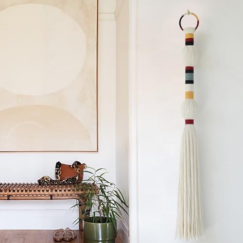 IOWER Macrame Wall Hanging Decorative Balls Colorful Knot Tassel Hanging Fiber Yarn Art Handmade Boho Wall Decor for Living Room Bedroom Nursery or Apartment 27" L x 2.3" W - color: Colorful
