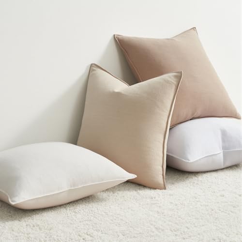 Pack of 4 Neutral Linen Pillow Covers 18x18 Cordinated Color Set for Easy Matching Boho Decorative Throw Cushion Covers with Flange for Sofa Living Room Bed and Balcony Home Decor - color: Neutral, size: 18" x 18" (Pack of 4)