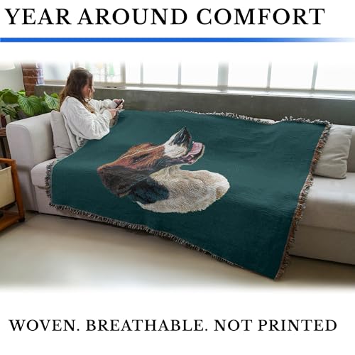 Pure Country Weavers English Foxhound Dog Woven Blanket Teal by Robert May - Gift Cotton Tapestry Throw - Made in The USA - 72" x 54" - color: Teal, size: 72" x 54"