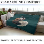 Pure Country Weavers English Foxhound Dog Woven Blanket Teal by Robert May - Gift Cotton Tapestry Throw - Made in The USA - 72" x 54" - color: Teal, size: 72" x 54"