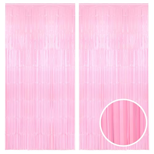 Pastel Pink Party Backdrop Decoration - GREATRIL Baby Pink Foil Fringe Streamers for Baby/Boo Day/Valentines/Cowgirl/Sweet/Cloud/Unicorn/Princess/Bow Themed - 3.2ft X 8.2ft - 2 Packs - color: Pastel Pink