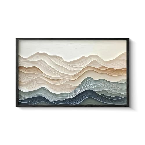 FAEKSUR Framed Abstract Neutral Wall Art for Living Room, Modern Watercolor Wave Landscape Canvas Print, Boho Minimalist Wall Art Home Decor for Bedroom, Dining Room, Office, 16x24 Inch