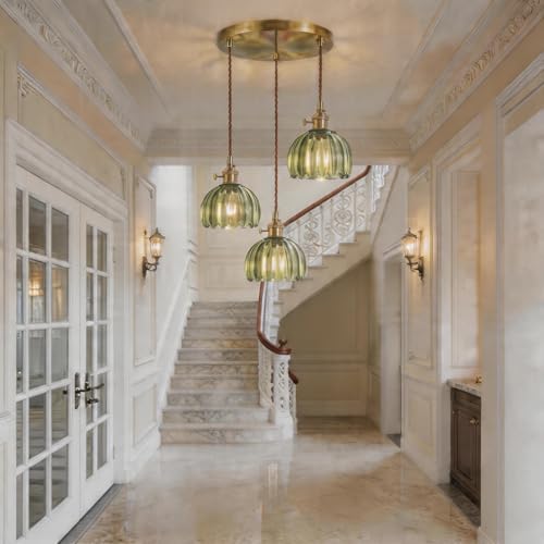 Green Tulip Glass Pendant Light, 3 Natural Light Bulbs Included, Adjustable Cord with Switch, Suitable for Kitchen Island/Dining Room - color: Green 3pcsTulip Pendant Light