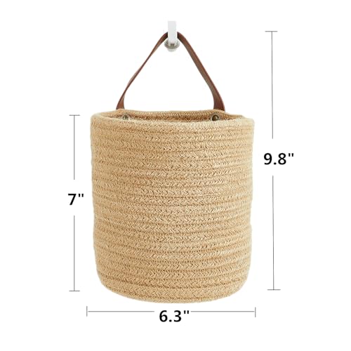Wall Hanging Storage Baskets - Small Cotton Rope Woven Closet Storage Bins-Shelf Basket Organizer for Plants, Towels - 6.3" x 7" (Jute-Brown) - color: Jute-Brown