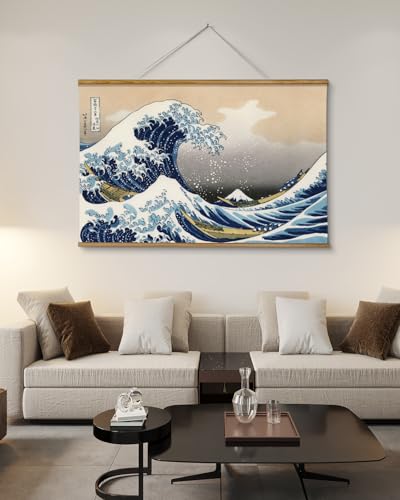 VIYYIEA Extra Large Size Canvas Wall Art, 36x54 The Great Wave off Kanagawa Scroll Hanging Japanese Print, Famous Artwork for Living Room, Bedroom, or Office - color: The Great Wave off Kanagawa