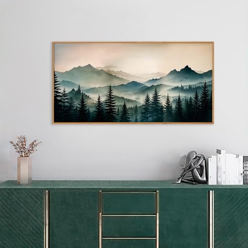 HPNIUB Large Green Mountain Framed Canvas Wall Art,Foggy Forest Wall Decor,Modern Watercolor Boho Pine Tree Wall Painting,Nature Mountains Landscape Art Print for Living Room,Bedroom,Office-20 x40 - color: Green Mountain Wall Art, size: 40"L x 20"W