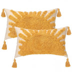 2 Pcs Boho Velvet Pillow Covers with Tassels 12 x 20 Inch 3D Tufted Sun Embroidery Sunshine Decorative Throw Cushion Case for Bedroom Sofa Living Room Couch Rustic Farmhouse Home Decor - style: Sun