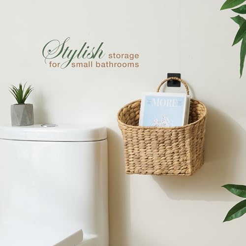 84ECO Set of 2 Wicker Hanging Baskets for Organizing, Front Door, Mail, Flowers - Woven Wall Baskets for Storage - color: Natural Water Hyacinth