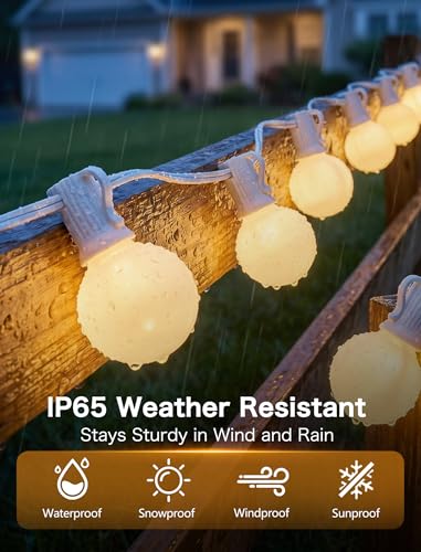 SUNSGNE 25FT G40 LED Outdoor White String Lights with 27 White Solid Shatterproof Globe Bulbs (2 Spare), Outdoor Hanging Edison Lights for Room Café Bistro Pergola Tents, White Wire - color: Solid White-White, size: 25FT
