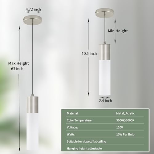 Modern Pendant Lights Kitchen Island 3 Pack LED Pendant Lighting Brushed Nickel with Milky White Lampshade Adjustable Hanging Ceiling Light for Dining Room Bath Entryway, 3000K-6000K - color: Brushed Nickel, size: 1-Light 3-Pack
