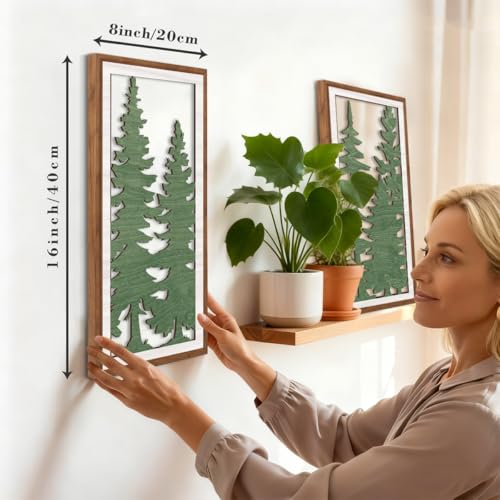 BINCUE Pine Tree Wall Art Boho,Forest Wall Decor,Green Tree Hanging Decor,Modern Mid Century Decor,Boho Wood Artwork Plants Leaves,Bohemian Prints for Home Living Room Bedroom Bathroom 8x16 Inches - color: Green Tree