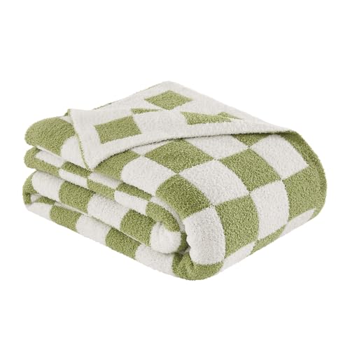 Checkered Throw Blanket, Sage Green Soft Cozy Fluffy Knitted Throw Blankets for Couch, Sofa, Bed, Chair, Warm Fuzzy Travel Picnic Lightweight Plaid Blanket, 50x70 inches - color: Sage Green, size: 50×70 Inch