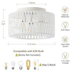 12.6" Rattan Flush Mount Ceiling Light Fixtures, 3-Light Boho Light Fixture Rattan Hand-Woven Chandelier Close to Ceiling Light Fixture for Bedroom Hallway Kitchen Dining Room Nursery(White) - color: 12.6”White