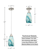 Art Glass Mini Pendant Lights for Kitchen Island Blown Art Glass Pendant Light Shade hanging ceiling lights with Brushed Nickel Finish for Kitchen Counter bar,Dining Room Blue Mixing Yellow-1P - color: Blue Mixing Yellow-1Pack