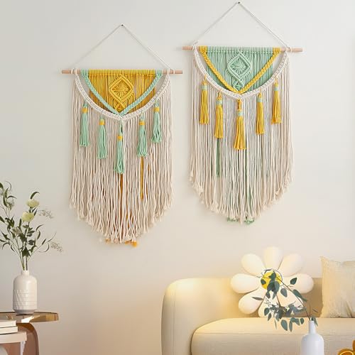 BMIDRUT Macrame Wall Hanging Boho Home Decor Handmade Macrame Tapestry Woven Decoration for Bedroom Living Room Apartment Dorm Gallery 18x28 Inch (A+B) - color: A+B