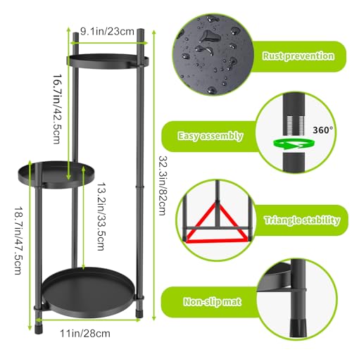 3 Tier Plant Stand Indoor Tall, Black Metal Corner Plant Stands for Indoor Multiple Plants, Flower Pot Stands Outdoor Holders Plant Shelf Display Rack for Garden Balcony Patio Living Room - color: 3 Tier-Black-A