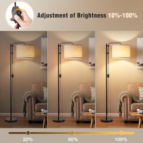GyroVu Floor Lamp for Living Room, Adjustable Height Standing Lamps with 350° Rotate Beige Lampshade, 67.5-Inch Modern Tall Lamp Dimmable Floor Lamps for Corner Bedroom Home Office (Bulb Included) - color: Linen Fabric Shade